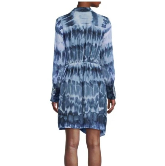 Calvin Klein blue watercolor faux wrap shirt dress sz medium - Picture 2 of 8